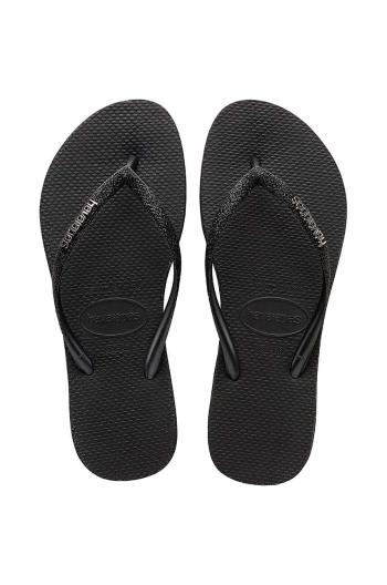 Žabky Havaianas SLIM SPARKLE II dámske, čierna farba, na plochom podpätku, 4146093.0090