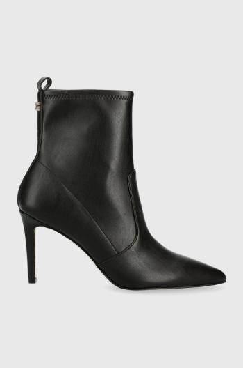 Členkové topánky Guess Dafina3 dámske, čierna farba, na vysokom podpätku,