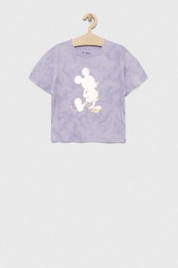 Detské bavlnené tričko GAP x Myszka Miki fialová farba