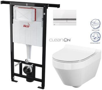 ALCADRAIN Alcadrain Jádromodul - predstenový inštalačný systém s bielym / chróm tlačidlom M1720-1 + WC CERSANIT CLEANON CREA OVÁL + SEDADLO AM102/1120 M1720-1 CR1