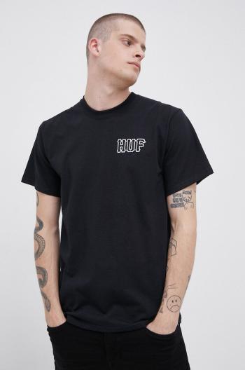 Bavlnené tričko HUF čierna farba, jednofarebné