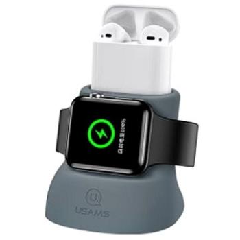 USAMS US-ZJ051 2in1 Silicon Charging Holder For Apple Watch And AirPods grey (ZJ51ZJ02)