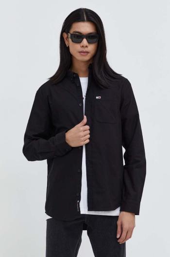 Bavlnená košeľa Tommy Jeans pánska,čierna farba,regular,s golierom button-down,DM0DM18335