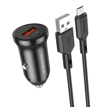 Borofone nabíjačka do auta S káblom USB - MicroUSB - Čierna KP24028