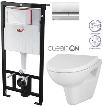 ALCADRAIN Alcadrain Sádromodul - predstenový inštalačný systém s chrómovým tlačidlom M1721 + WC CERSANIT CLEANON PARVA + SEDADLO AM101/1120 M1721 PA1