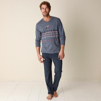 Blancheporte Pyžamo s nohavicami, jemná bavlna modrosivá/nám.modrá 107/116 (XL)