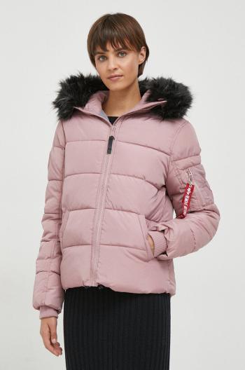 Bunda Alpha Industries Hooded Puffer Wmn dámska, ružová farba, zimná