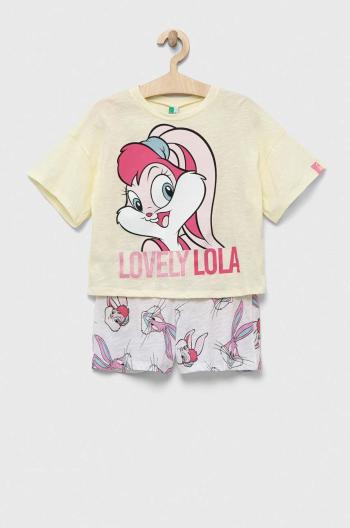 Detské bavlnené pyžamo United Colors of Benetton x Looney Tunes žltá farba, s potlačou