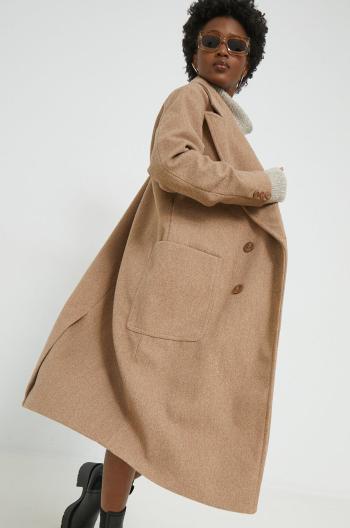 Kabát JDY dámsky, béžová farba, prechodný, dvojradový
