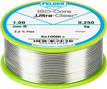 Felder Löttechnik ISO-Core "Ultra-Clear" Sn100Ni+ spájkovací cín bez olova cievka Sn99,25Cu0,7Ni0,05 0.250 kg 1 mm