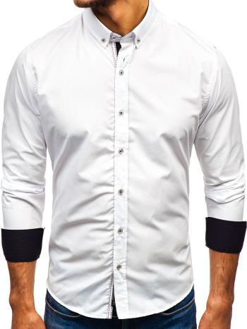 Biela pánska elegantá košeľa s dlhými rukávmi BOLF 8820