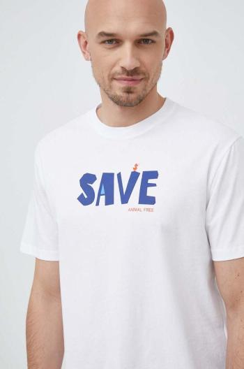 Bavlnené tričko Save The Duck biela farba, s potlačou