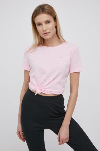 Bavlnené tričko Tommy Jeans ružová farba,