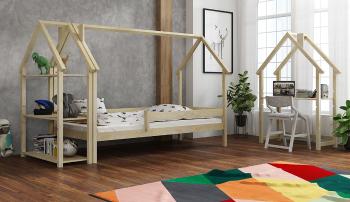 Detská Domčeková posteľ Frank - prírodná  House bed 160x80 cm posteľ domček + výsuvná prístelok s matracom