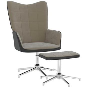 Relaxačné kreslo so stoličkou svetlo sivé zamat a PVC, 327864