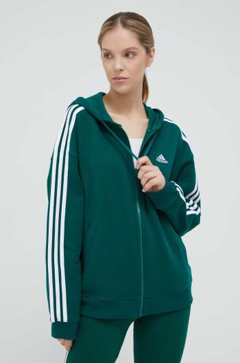 Bavlnená mikina adidas dámska, zelená farba, s kapucňou, s nášivkou