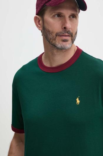 Bavlnené tričko Polo Ralph Lauren pánske, zelená farba, jednofarebné, 710927102