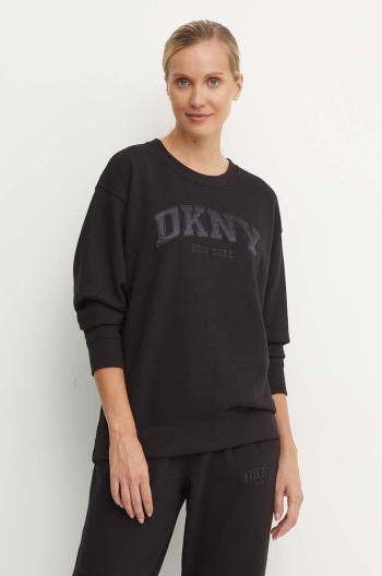 Mikina Dkny dámska, čierna farba, s nášivkou, DP4T9809