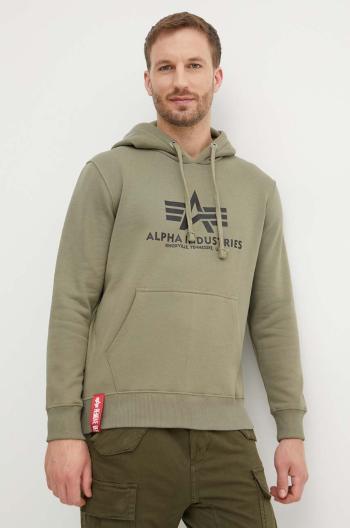 Mikina Alpha Industries Basic Hoody 178312.11, pánska, zelená farba, s kapucňou, s potlačou