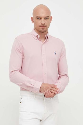 Bavlnená košeľa Polo Ralph Lauren pánska, ružová farba, regular, s golierom button-down