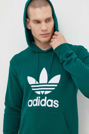 Bavlnená mikina adidas Originals Adicolor Classics Trefoil pánska, zelená farba, s kapucňou, s potlačou, IM9407