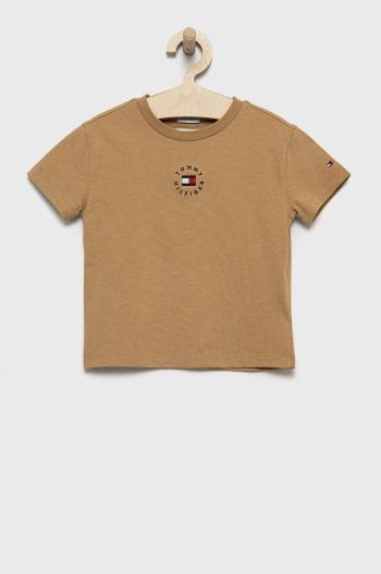 Detské bavlnené tričko Tommy Hilfiger béžová farba, jednofarebný