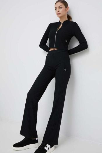 Nohavice Calvin Klein Jeans dámske, čierna farba, zvony, vysoký pás
