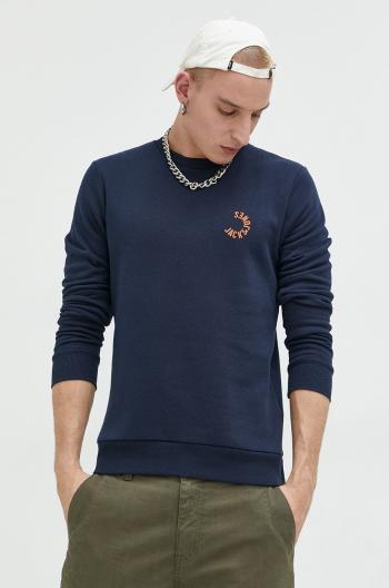 Mikina Jack & Jones JCOBLUR PANEL SWEAT CREW NECK FST pánska, tmavomodrá farba, s potlačou, 12225433