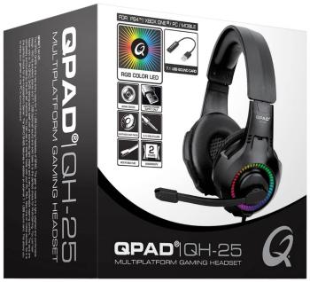 QPAD QH25 herný headset jack 3,5 mm, s USB káblový cez uši čierna, RGB 7.1 Surround