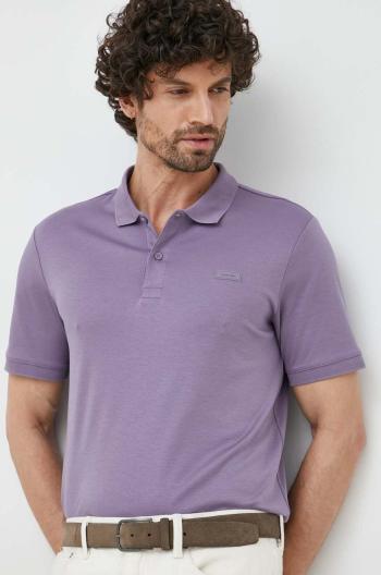 Bavlnené polo tričko Calvin Klein fialová farba, jednofarebné