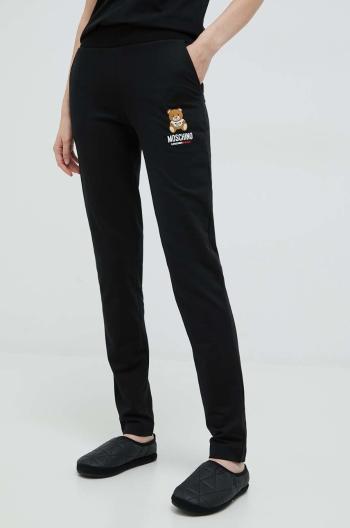 Nohavice Moschino Underwear dámske, čierna farba, s potlačou