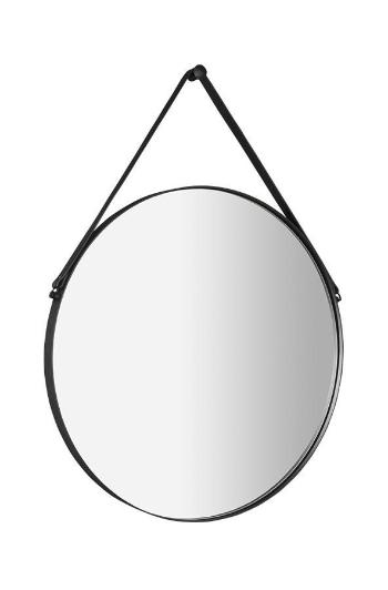 SAPHO - ORBITER zrkadlo guľaté s koženým popruhom, ø 50cm, čierna mat ORT050
