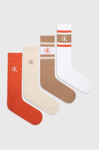 Ponožky Calvin Klein 4-pak pánske, hnedá farba
