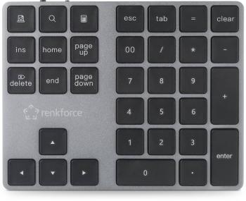 Renkforce RF-NK-200 Bluetooth® číselná klávesnica je možné znovu nabíjať sivá