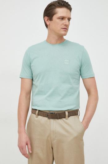 Bavlnené tričko BOSS Boss Casual , zelená farba, s nášivkou