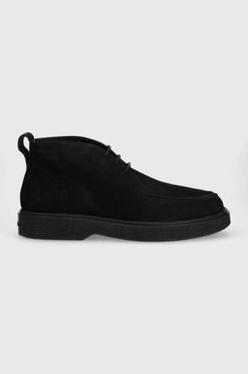 Semišové poltopánky Calvin Klein DESERT BOOT NB pánske, čierna farba, HM0HM01030