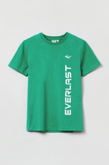 Detské bavlnené tričko OVS zelená farba, s potlačou