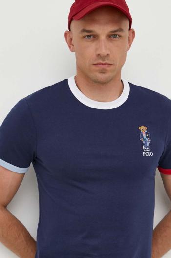 Bavlnené tričko Polo Ralph Lauren tmavomodrá farba, vzorované