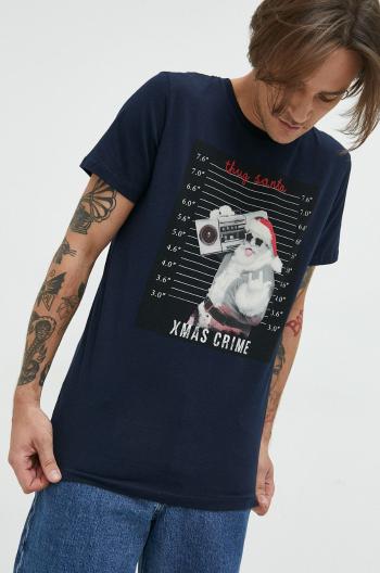 bavlnené tričko Produkt by Jack & Jones tmavomodrá farba, s potlačou