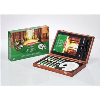 DERWENT Academy Acrylic Paints Wooden Box Set, drevený darčekový kufrík 12 ks (2305674)