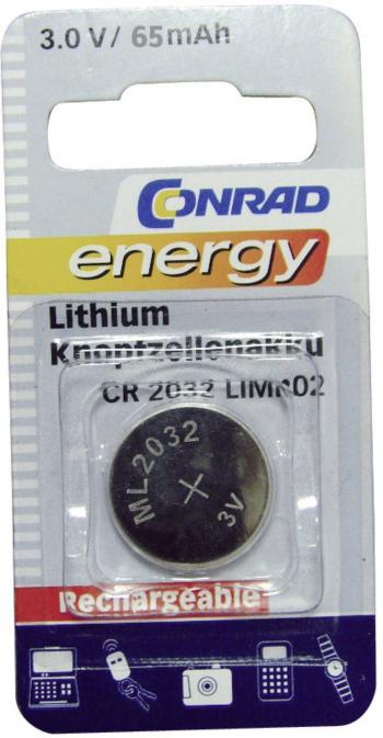 Conrad energy CR2032 gombíkový akumulátor ML 2032 lítiová 65 mAh 3 V 1 ks