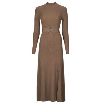 Karl Lagerfeld  LSLV BUCKLE BELT KNIT DRESS  Dlhé šaty Béžová