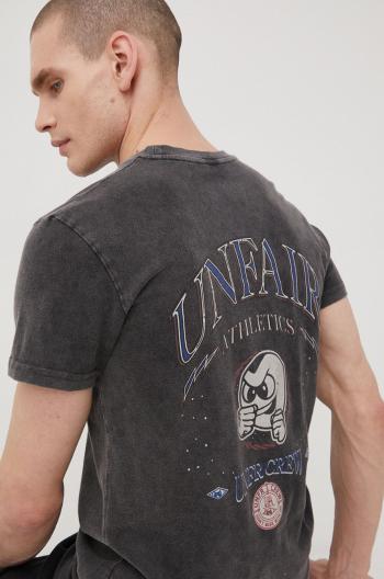 Bavlnené tričko Unfair Athletics šedá farba, s potlačou