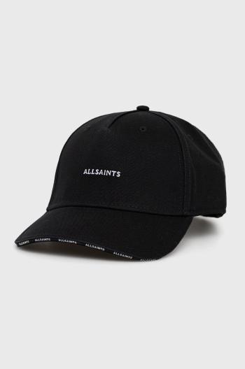Bavlnená čiapka AllSaints čierna farba, s nášivkou