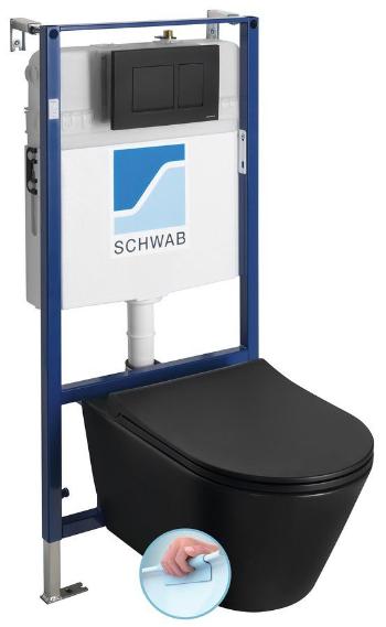Závesné WC AVVA Rimless s podomietkovou nádržkou a tlačidlom Schwab, čierna mat 100314-110-SET5