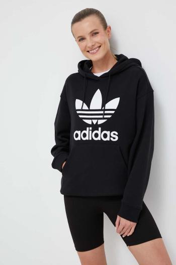 Bavlnená mikina adidas Originals dámska, čierna farba, s kapucňou, s potlačou