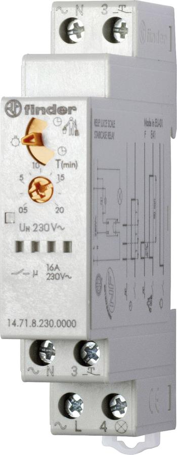 schodišťové časové relé multifunkčné Finder 14.71.8.230.0000, 230 V/AC, Čas.rozsah: 30 s - 20 min, 1 spínací, 1 ks