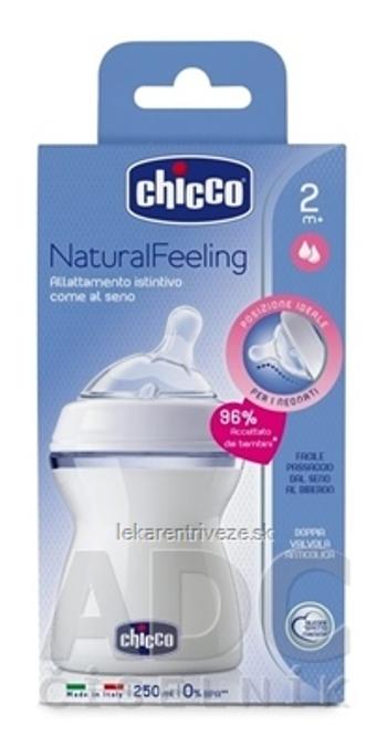 CHICCO Fľaša dojčenská Natural Feeling plast, 250 ml, s cumlíkom silikón, 2m+, neutral 1x1 ks
