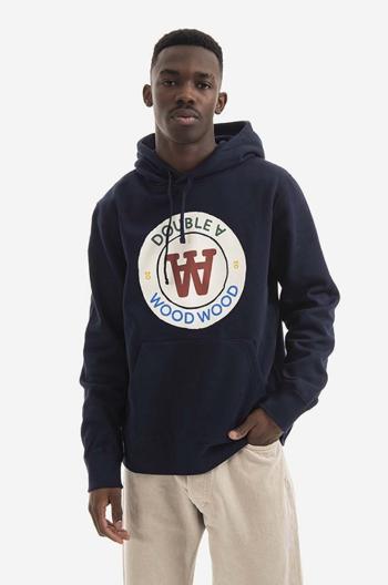 Bavlnená mikina Wood Wood Ian Crest Hoodie 10285600-2424 NAVY pánska, tmavomodrá farba, s kapucňou, s potlačou