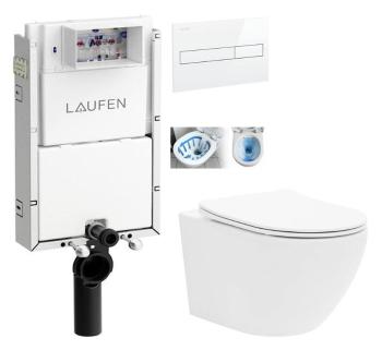 LAUFEN Podomít. systém LIS TW1 SET s bielym tlačidlom + WC CALANI Loyd + SEDADLO H8946630000001BI LO1